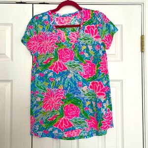 Lilly Pulitzer Etta V-Neck Top Shirt Floral - Size S